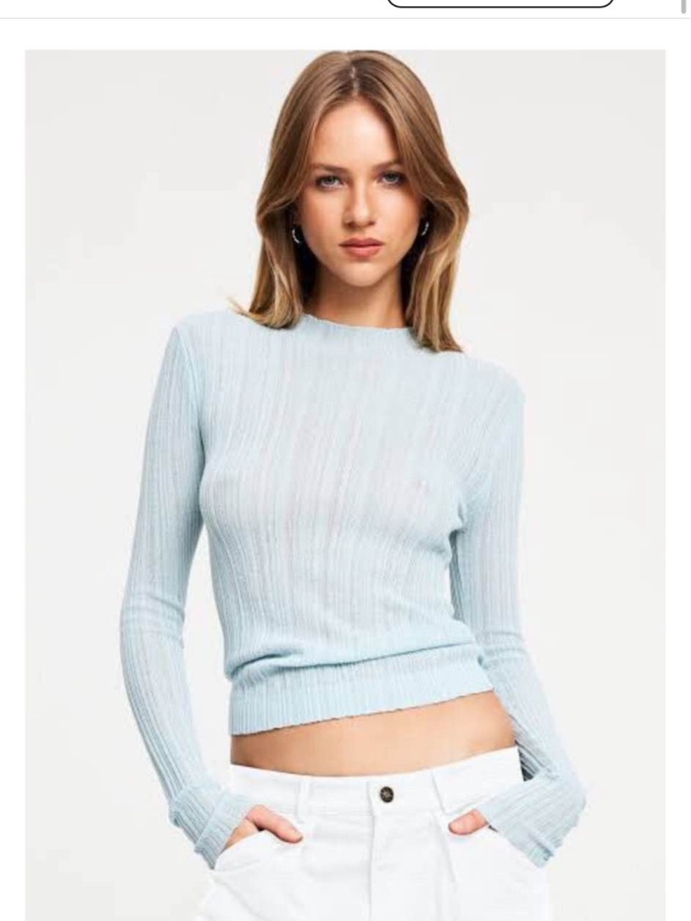 Lioness Light Blue Ribbed Long-Sleeve sheer